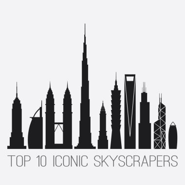  İkonik gökdelenler. Empire St. Binası, Burj Al Arab, Petronas Kuleleri, Uluslararası Dubai Kongre ve Sergi Sarayı, Chrysler Binası, Taipei 101, Shanghai Dünya mali to, Willis ve Bank of China Twr, Kornişon