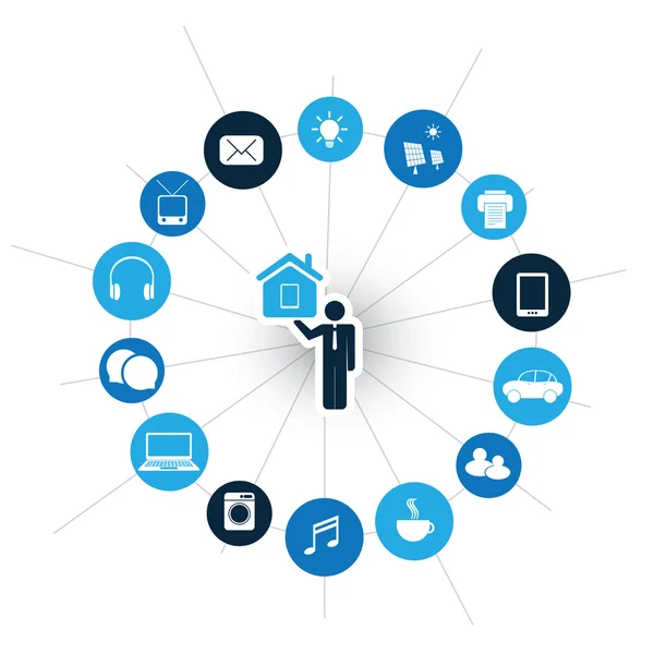 Internet des objets, concept de conception de maison numérique et de réseaux avec des icônes — Image vectorielle
