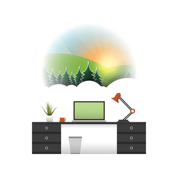 Dromen In de Office - vakantie komt - Office interieur conceptontwerp — Stockvector