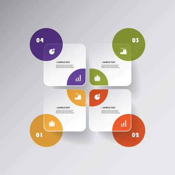 Design de Infográficos de Corte de Papel Mínimo Colorido - Quadrados Redondos com Círculos — Vetor de Stock