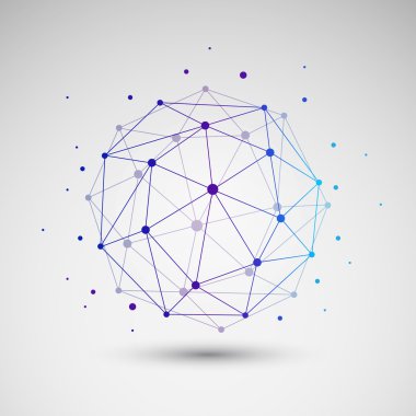 Renkli en az bulut bilgisayar, dijital ağlar yapısı, telekomünikasyon konsept tasarımı, Modern tarzı küresel ağ bağlantıları, şeffaf geometrik küre tel kafes - vektör çizim