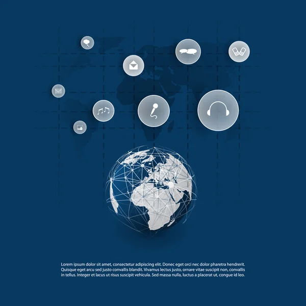 Cloud Computing et conception de réseaux avec icônes App, structure de réseau mondial — Image vectorielle