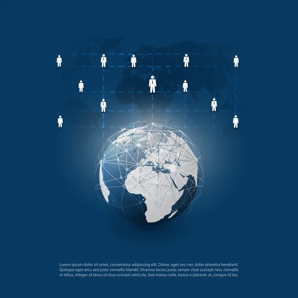 Cloud Computing et réseaux d'entreprises, équipe mondiale, système de réseautage, conception de concepts de mondialisation mondiale — Image vectorielle