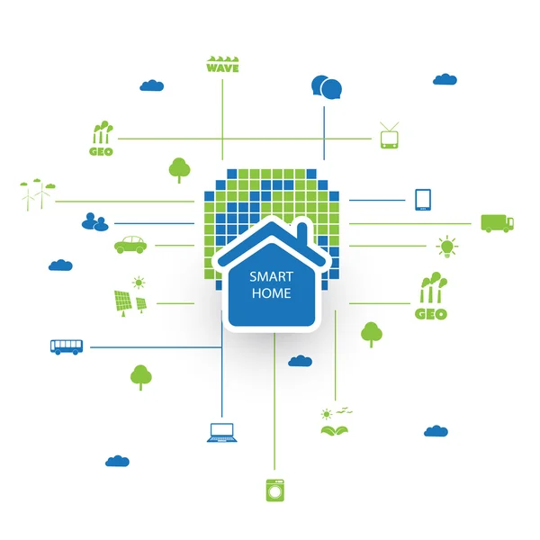 Концепція дизайну Екологічно чистий розумний будинок з іконками — стоковий вектор