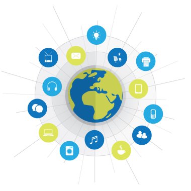 Dijital yeşil çevre dostu dünya, Internet şeyler - soyut tasarım konsepti ile kutsal kiþilerin resmi - arka plan veya kapak şablonu