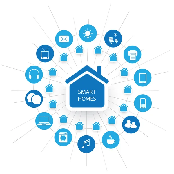 Eco Friendly Smart Home Design Concept met Icons - Cloud Computing, Iot, Iiot, netwerkstructuur, technologie Concept achtergrond of voorbladsjabloon — Stockvector