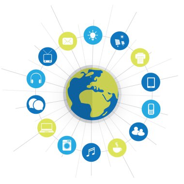 Dijital yeşil çevre dostu dünya, şeylerin - Internet soyut tasarım konsepti ile kutsal kişilerin resmi