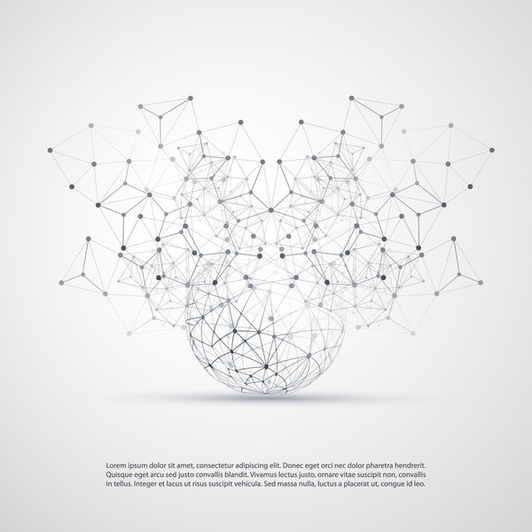 Abstract Cloud Computing and Network Connections Concept Design with Transparent Geometric Mesh, Wireframe Sphere - Illustration in Editable Vector Format