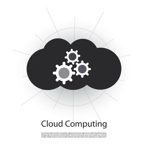 Cloud Computing Concept, Logo Design a forma di nuvola con ruote Cogwheel all'interno — Vettoriale Stock