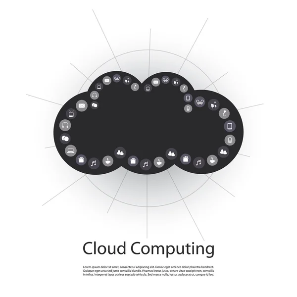 Reti in bianco e nero, IoT e concetto di cloud computing — Vettoriale Stock