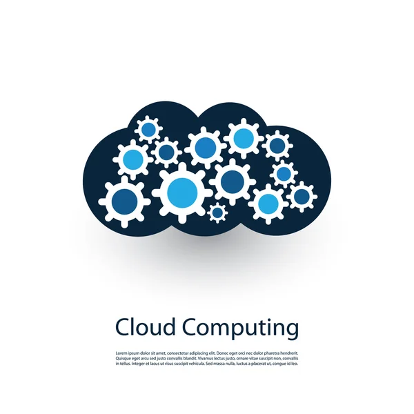 Cloud Computing en netwerken Concept, technologiebedrijf Logo ontwerpen met versnellingen binnen — Stockvector
