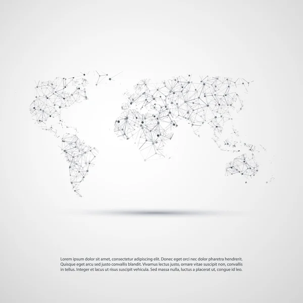 Diseño abstracto del concepto de computación en nube y conexiones de red con mapa del mundo - Ilustración en formato vectorial editable — Vector de stock
