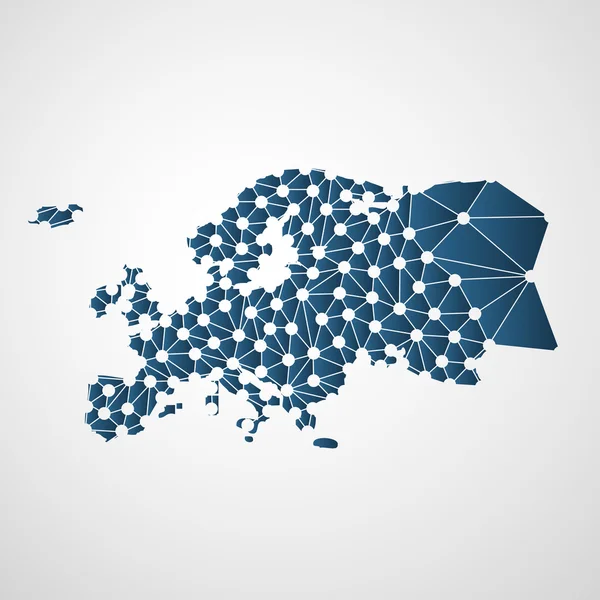 Mapa poligonal abstrato da Europa com conexões de rede digital - Fundo de tecnologia de estilo moderno mínimo, Modelo de ilustração de vetor de design criativo — Vetor de Stock