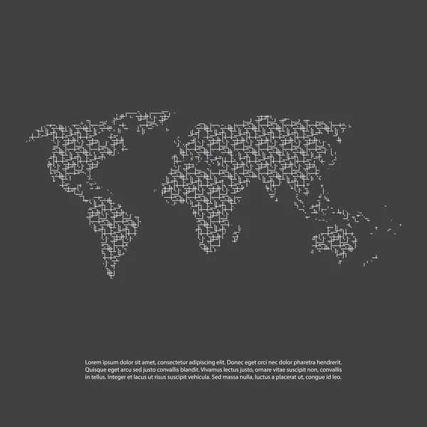 Carte du monde à motifs abstraits de réseau noir et blanc - Fond minimal de technologie de style moderne, Modèle d'illustration de conception créative — Image vectorielle