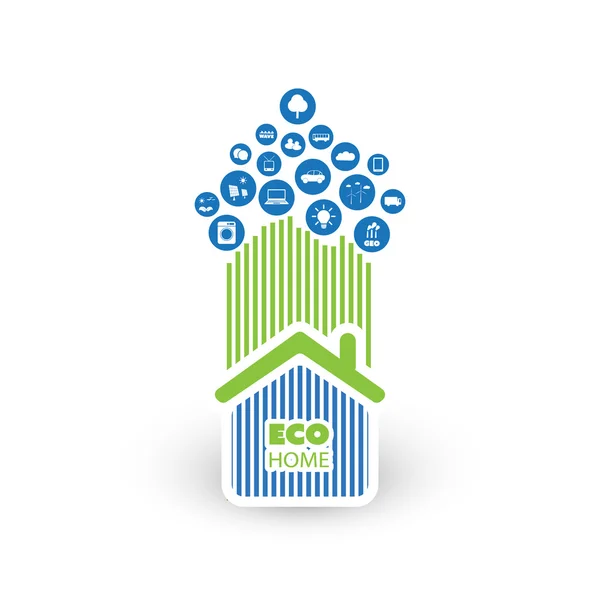Zielony Eco Friendly Smart Home Concept z ikony - ilustracja w formacie edytowalny wektor — Wektor stockowy