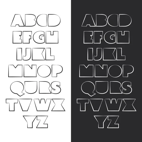 현대 흑인과 백인 굵게 글꼴 세트 디자인-라인 아트 스타일 — 스톡 벡터