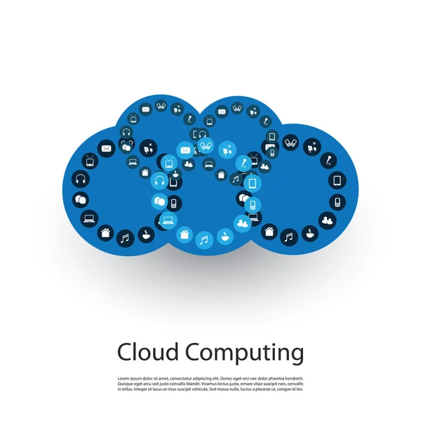 Reti blu, IoT e Cloud Computing Concept Design con icone — Vettoriale Stock