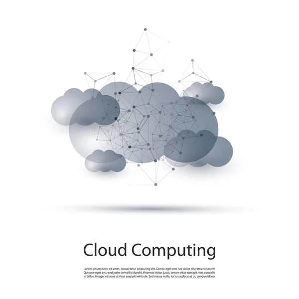 Black and White Minimal Cloud Computing, Networks Structure, Telecommunications Concept Design With Transparent Geometric Wireframe - Vector Illustration — Stock Vector