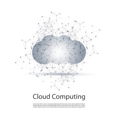 Siyah ve beyaz en az bulut bilgisayar, ağ yapısı, telekomünikasyon konsept tasarımı ile şeffaf geometrik tel kafes 