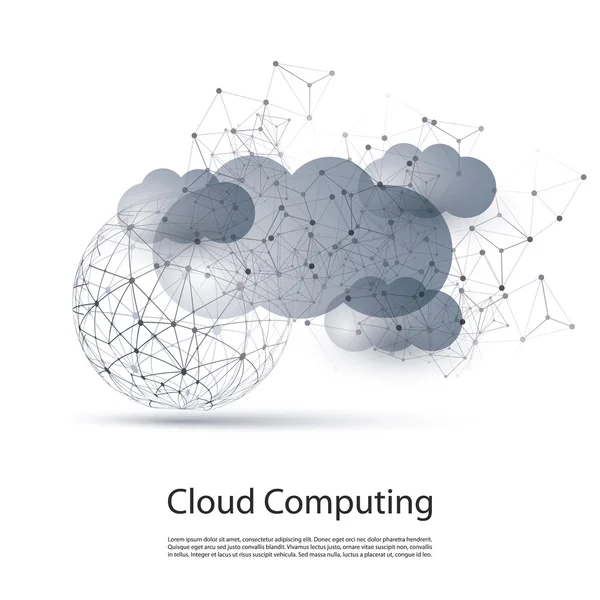 Resumen Blanco y negro Minimal Modern Style Cloud Computing, Estructura de redes, Diseño de conceptos de telecomunicaciones, Conexiones de red, Wireframe geométrico transparente — Vector de stock