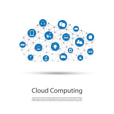 Cloud computing, ağ, geleceğin teknolojisi kavramı arka plan, yaratıcı tasarım şablonu ile kutsal kişilerin resmi çok, Iiot, 
