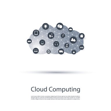Cloud computing, ağ, geleceğin teknolojisi kavramı arka plan, yaratıcı tasarım şablonu ile kutsal kişilerin resmi çok, Iiot, 