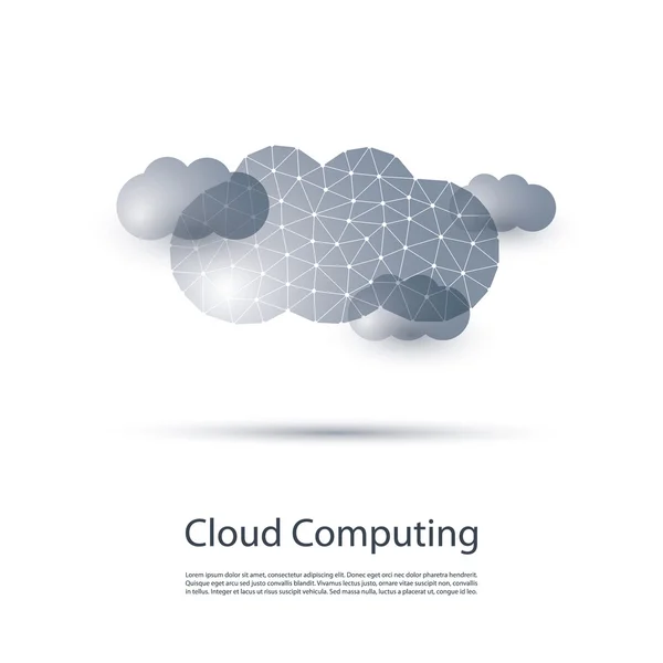 Computación en nube mínima en blanco y negro, estructura de redes, diseño de conceptos de telecomunicaciones con malla de conexión en forma de nube — Archivo Imágenes Vectoriales