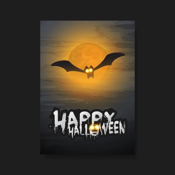 Счастливая карточка на Хэллоуин, флаер или шаблон - летающая летучая мышь с блестящими глазами — стоковый вектор