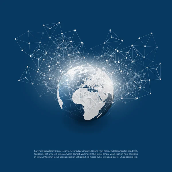 Анотація хмарних обчислень і глобальних мережевих підключень концепція дизайну з прозорою геометричної сіткою, каркасні сфери, Земля глобус — стоковий вектор