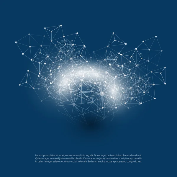 Abstrakcja chmury obliczeniowej i globalnej sieci połączeń Concept Design z przezroczystym siatki geometrycznej, model szkieletowy kula — Wektor stockowy