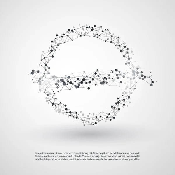 Abstract Cloud Computing and Global Network Connections Concept Design with Transparent Geometric Mesh, Wireframe Ring — Stock Vector