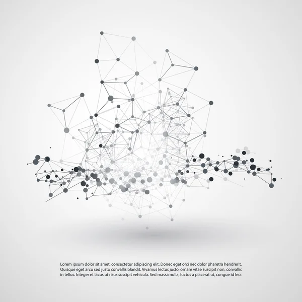Abstract Cloud Computing and Global Network Connections Concept Design with Transparent Geometric Mesh, Wireframe — Stock Vector