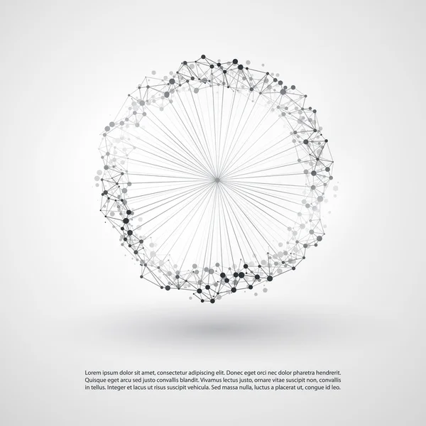 Abstract Cloud Computing and Global Network Connections Concept Design with Transparent Geometric Mesh, Wireframe Ring — Stock Vector