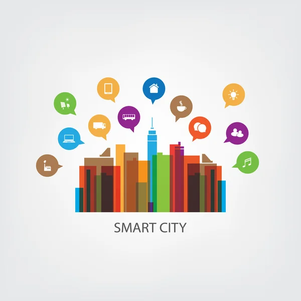 Colorful Smart City Design Concept with Icons — Stock Vector