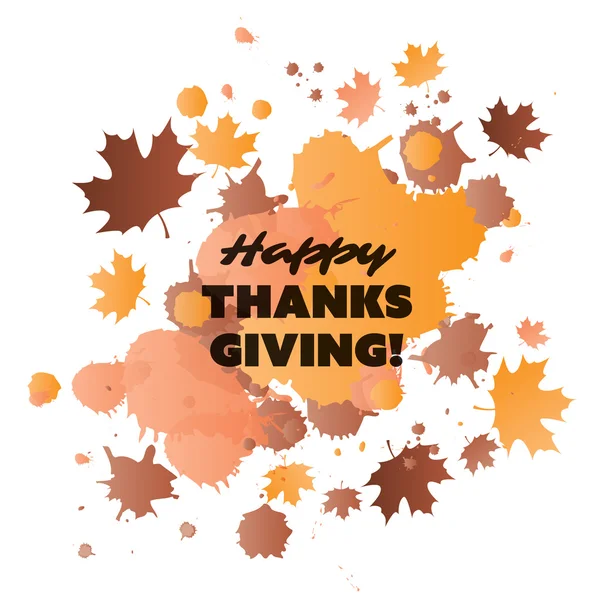 Plantilla de diseño de tarjeta de Acción de Gracias feliz con hojas de otoño caídas dispersas - Estilo acuarela — Archivo Imágenes Vectoriales