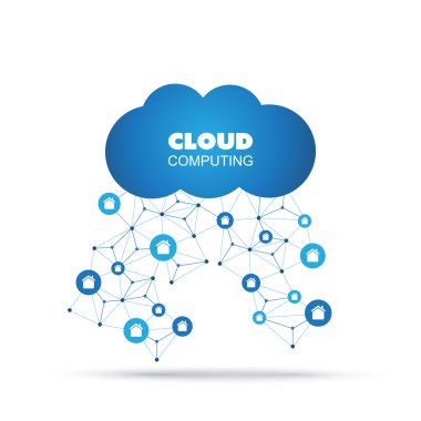 Cloud computing, ağ, gelecekteki teknoloji kavramı, yaratıcı tasarım şablonu ile kutsal kiþilerin resmi - illüstrasyon düzenlenebilir vektör formatında çok, Iiot,