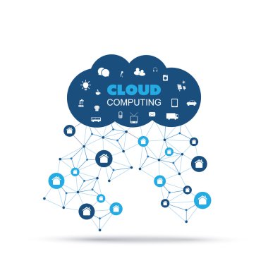 Cloud computing, ağ, geleceğin teknolojisi kavramı arka plan, yaratıcı tasarım şablonu ile kutsal kiþilerin resmi - illüstrasyon düzenlenebilir vektör formatında çok, Iiot,