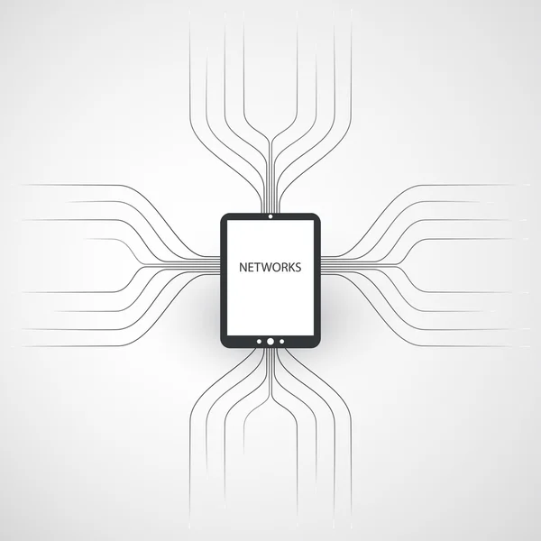 Réseautage abstrait, informatique mobile et concept technologique avec Tablet PC — Image vectorielle