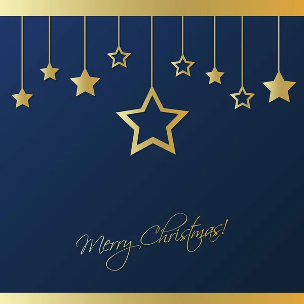Merry Christmas Happy Holidays Card Golden Stars Dark Blue Background — Stock Vector
