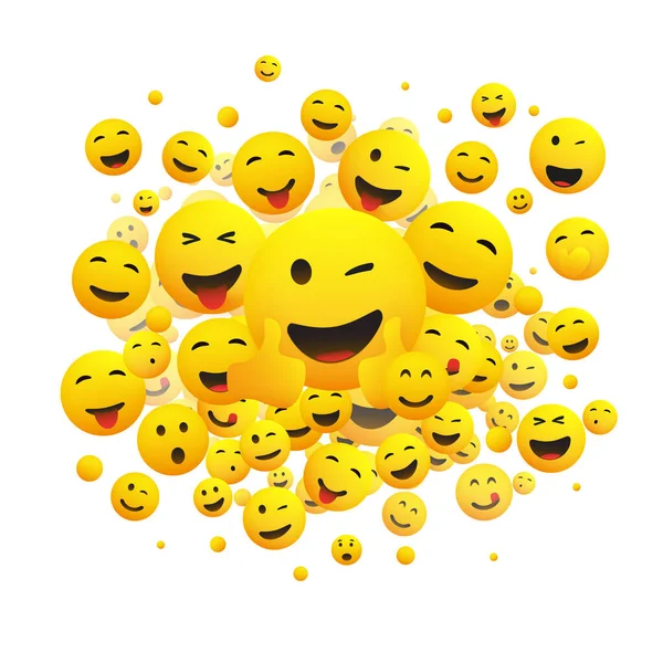 Çeşitli Yüzler Duygu Simgeleri Çok Gülen Gülümseyen Göz Kırpan Duygu — Stok Vektör