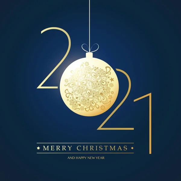 Tarjeta Felicitación Golden Dark Blue Merry Christmas Feliz Año Nuevo — Vector de stock