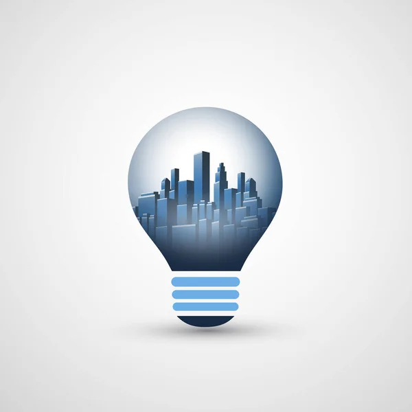 Nowe Pomysły Inteligentne Miasto Koncepcja Alternatywnej Energii Cityscape Jlowing Light — Wektor stockowy