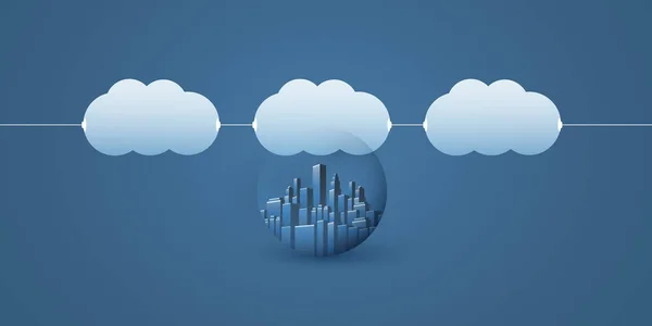 Smart City Cloud Computing Designkonzept Mit Transparentem Globus Und Stadtbild — Stockvektor