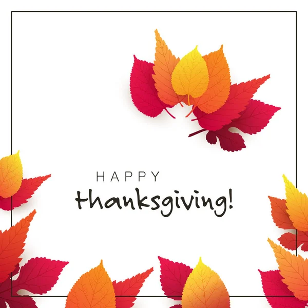 Happy Thanksgiving Card Layout Design Template Fallen Autumn Leaves — Stock Vector