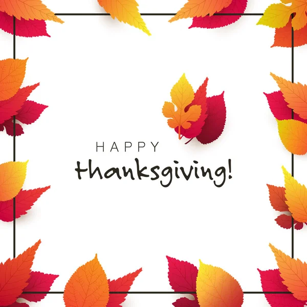 Happy Thanksgiving Card Layout Design Template Fallen Autumn Leaves — Stock Vector