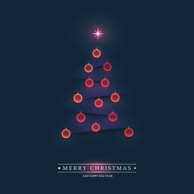 Noel tebrik kartı tasarımı Noel ağacı silueti Renkli Noel balolarından yapılma