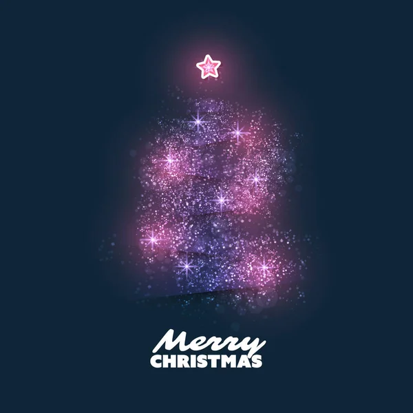 Abstract Kerstgroeten Kaart Ontwerp Met Kerstboom Silhouet Gemaakt Van Fonkelende — Stockvector