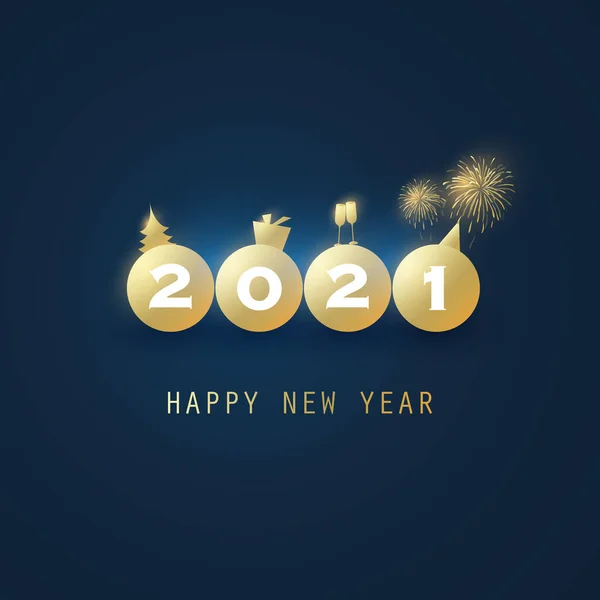 金卡和深蓝色新年贺卡背景 2021年 — 图库矢量图片