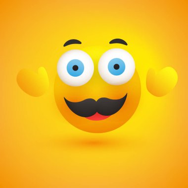 Gülümseyen Emoji - Sarı Arkaplanda Gözler ve Bıyıklı Basit Mutlu Duygu Simgesi