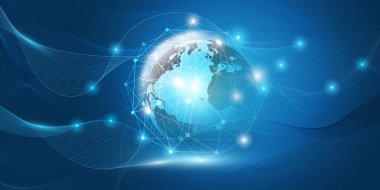 Abstract Blue Minimal Style Cloud Computing, Networks Structure, Telecommunications Concept Design - Network Connections, Transparent Glowing Wavy Geometric Mesh - Creative Design, Vector Illustration